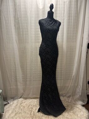 Alice + Olivia Black Lace Fitted Maxi Gown